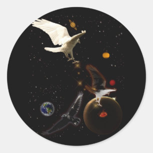 Sticker Rond "Étincelle de la création" Cadeaux de corbeau blan