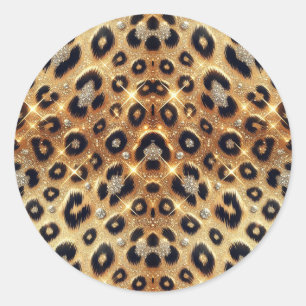 Sticker Rond Étincelle Glam Or Léopard Noir Cheetah Imprimer