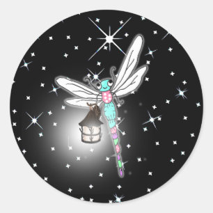 Sticker Rond Étincelles nocturnes de libellules magiques