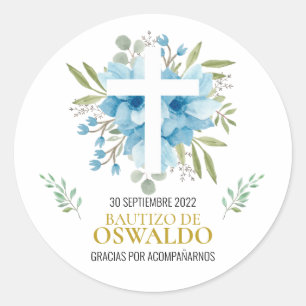 Sticker Rond Etiquetas de agradecimiento para bautizo azul
