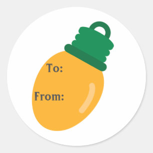 Sticker Rond Étiquette-cadeau de l'ampoule de Noël jaune