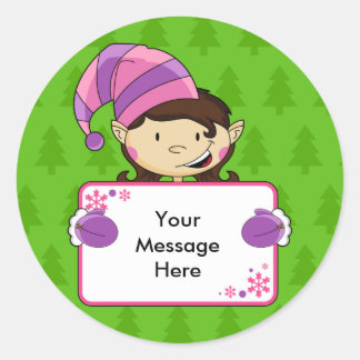 Sticker Rond Étiquette-cadeau pour fille Elf Christmas