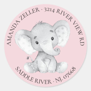 Sticker Rond Etiquette de retour Baby shower Eléphant Filles