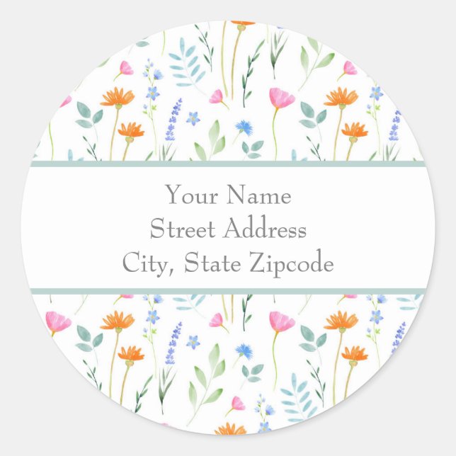 Sticker Rond 'Étiquettes de adresse de Fleurs sauvages d'aquare (Devant)