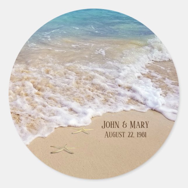 Sticker Rond Étoile d'anniversaire de mariage de plage (Devant)