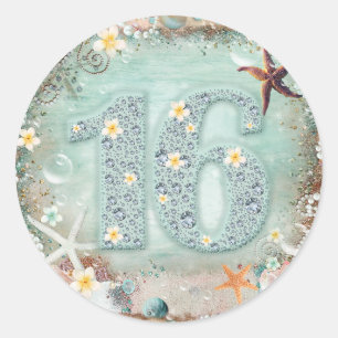 Sticker Rond Étoile de mer de plage élégante et diamants perles