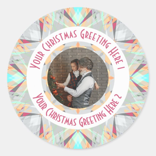 Sticker Rond Étoile de Noël personnalisée Hiver Gris Photo Cart (Devant)