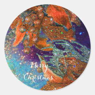 STICKER ROND ÉTOILE DE NOËL ROUGE, FLORALE ÉLÉGANTE EN ÉCLAIRAG
