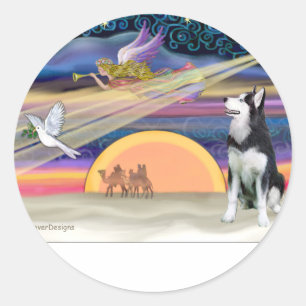 Sticker Rond Étoile de Noël - Sibérien Husky 1