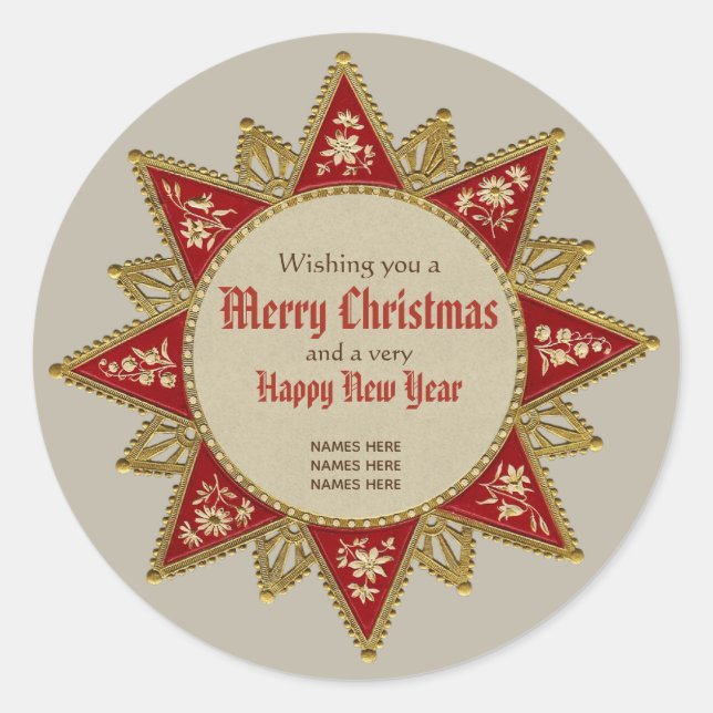 Sticker Rond Étoile de Noël victorienne ornements dorés CC0958 (Devant)