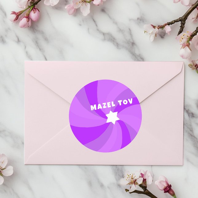 Sticker Rond Étoile de tournesol moderne David MAZEL TOV Mitzva (Modern Swirl Star of David MAZEL TOV Mitzvah Classic Round Sticker
)