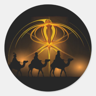 Sticker Rond Étoile d'or de sages de Noël de Bethlehem