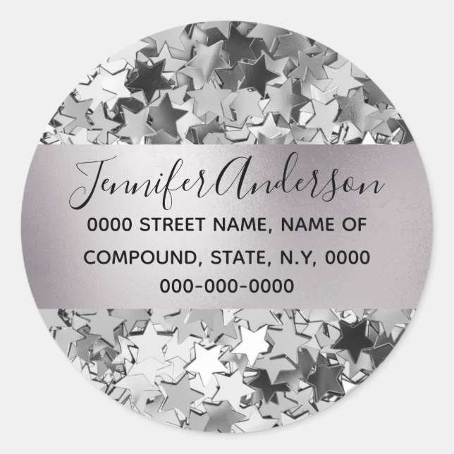 Sticker Rond Étoile motif argent collage brillant do-it-yoursel (Devant)