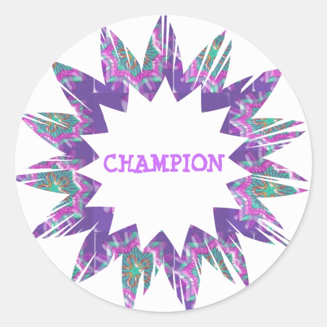Sticker Rond Étoile PURPLE : Script CHAMPION (Devant)