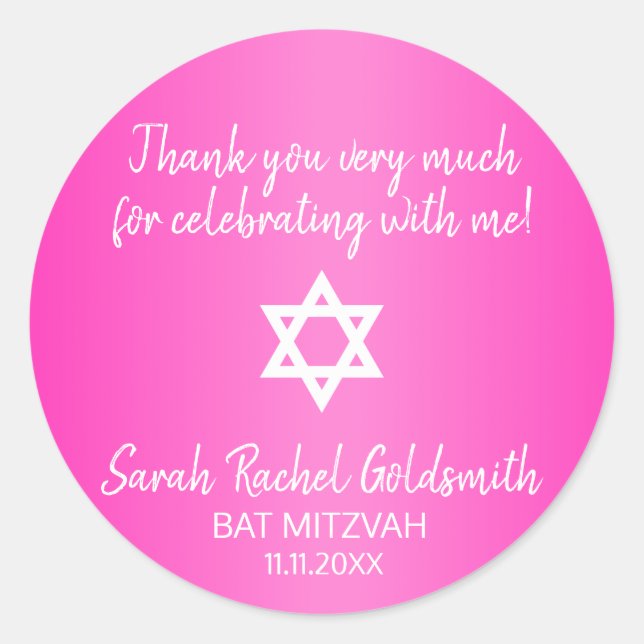 Sticker Rond Étoile rose chaud de David Phoques Bat mitzvah (Devant)