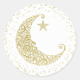 Sticker Rond Étoile scintillante petite lune autocollante or bl