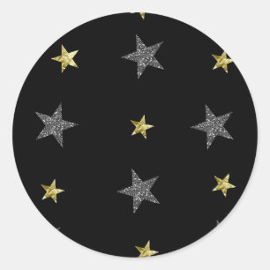Sticker Rond Étoiles Argent et Or Fête des Stars Noirs Hollywoo