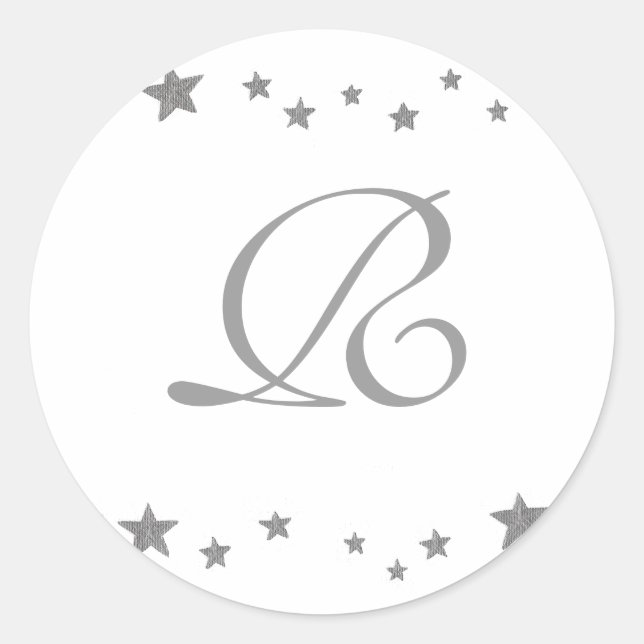 Sticker Rond Étoiles d'argent, sceaux Mariages Monogrammes (Devant)