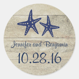 Sticker Rond Étoiles de mer nautiques de marine de plage de