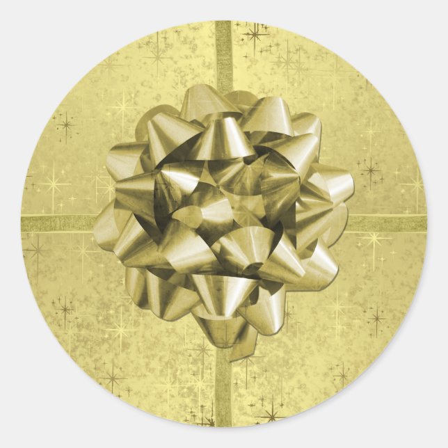 Sticker Rond Étoiles de Noël d'or, rubans et bow sur huile (Devant)
