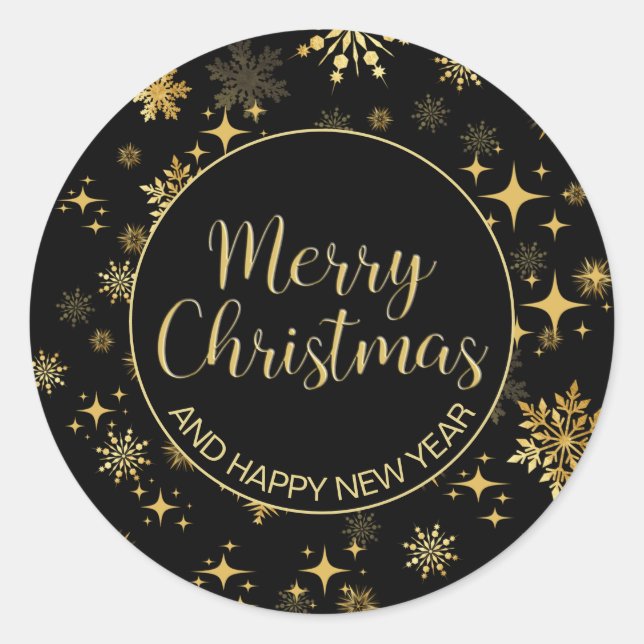 Sticker Rond Étoiles d'or et flocons de neige Noël (Devant)