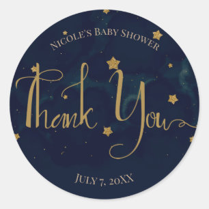 Sticker Rond Étoiles Dorées Ciel Nuit Sombre Baby Shower Jumeau