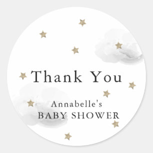 Sticker Rond Etoiles et nuages gris Baby shower Merci
