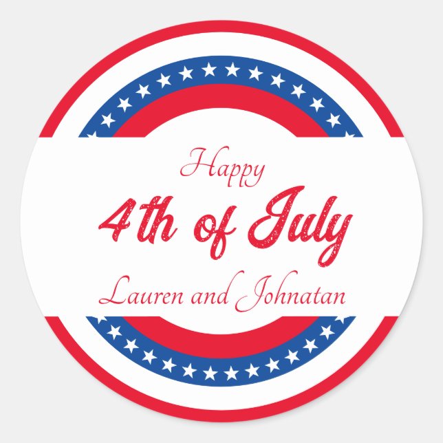 Sticker Rond Étoiles et rayures Rouge Blanc et Merci bleu (Devant)