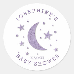 Sticker Rond Étoiles Lavande Lune Baby shower Favoriser les é