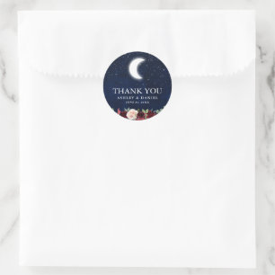 Sticker Rond Étoiles Mariages célestes Lune Merci floral