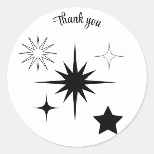 Sticker Rond étoiles noires retro Merci personnalisées