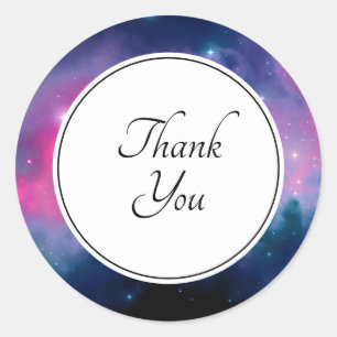 Sticker Rond Etoiles rose et bleu Galaxy Merci
