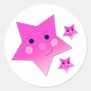 Sticker Rond Étoiles roses