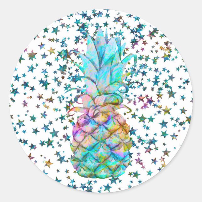 Sticker Rond Étoiles tropicales d'ananas Couleur Éclaboussure F (Devant)