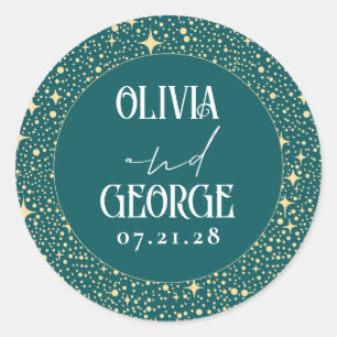 Sticker Rond Étoiles Turquoise Mariage de nuit