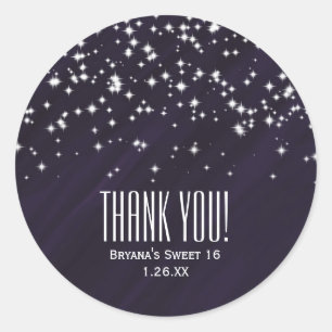 Sticker Rond Étoiles Violettes et Paillettes Élégant Glamour Fa