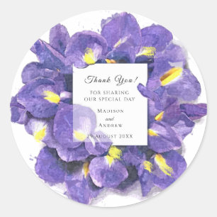 Sticker Rond Etonnant Purple Irises Aquarelle Floral Merci