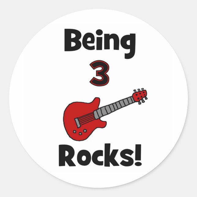 Sticker Rond Être 3 Rochers ! Avec Guitare Rockstar Rocker (Devant)
