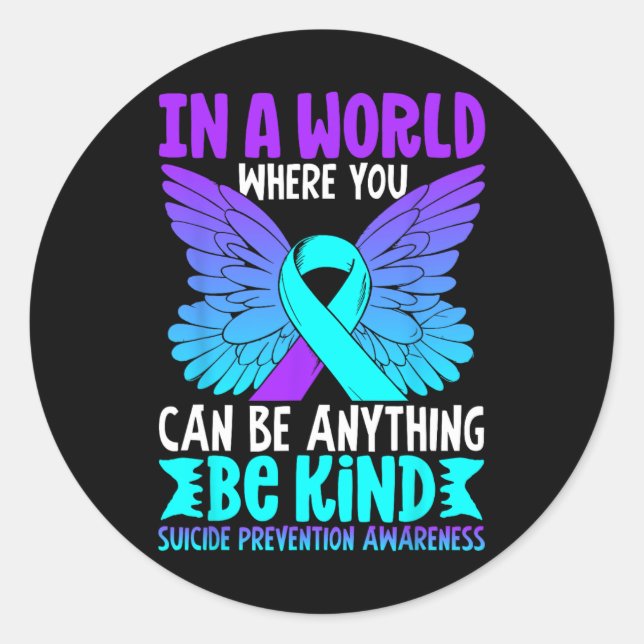 Sticker Rond Être Type Papillon Turquoise Purple Ribbon Suicide (Devant)