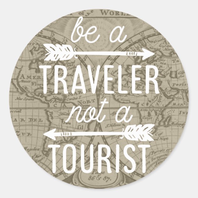 Sticker Rond Être un voyageur pas une carte touristique Typogra (Devant)