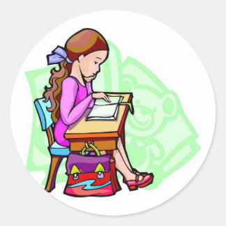 Sticker Rond Études De Filles Au Bureau