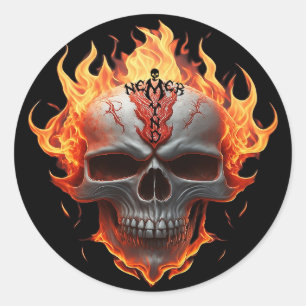 Sticker Rond Étui de guitare pour rockeur à crâne enflammé Ne t
