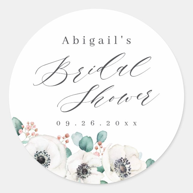 Sticker Rond Eucalyptus anemone floral rustique douche nuptiale (Devant)