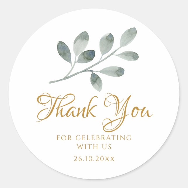 Sticker Rond Eucalyptus Aquarelle minimaliste Merci (Devant)