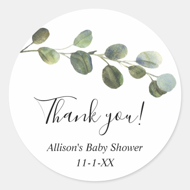 Sticker Rond Eucalyptus aquarelle simple service merci (Devant)
