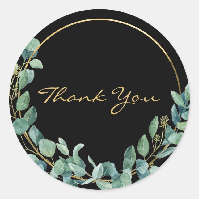 Sticker Rond Eucalyptus aquarelle sur Merci de couronne d'or (Devant)