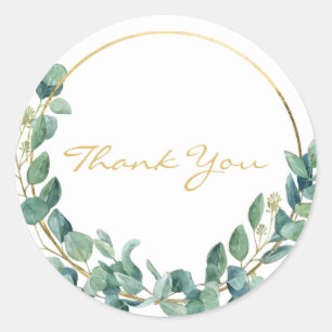 Sticker Rond Eucalyptus aquarelle sur Merci de couronne d'or