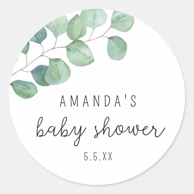 Sticker Rond Eucalyptus - baby shower (Devant)