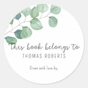 Sticker Rond Eucalyptus - ce livre appartient à avec texte