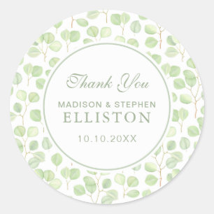 Sticker Rond Eucalyptus Dollar Argent et branches   MERCI